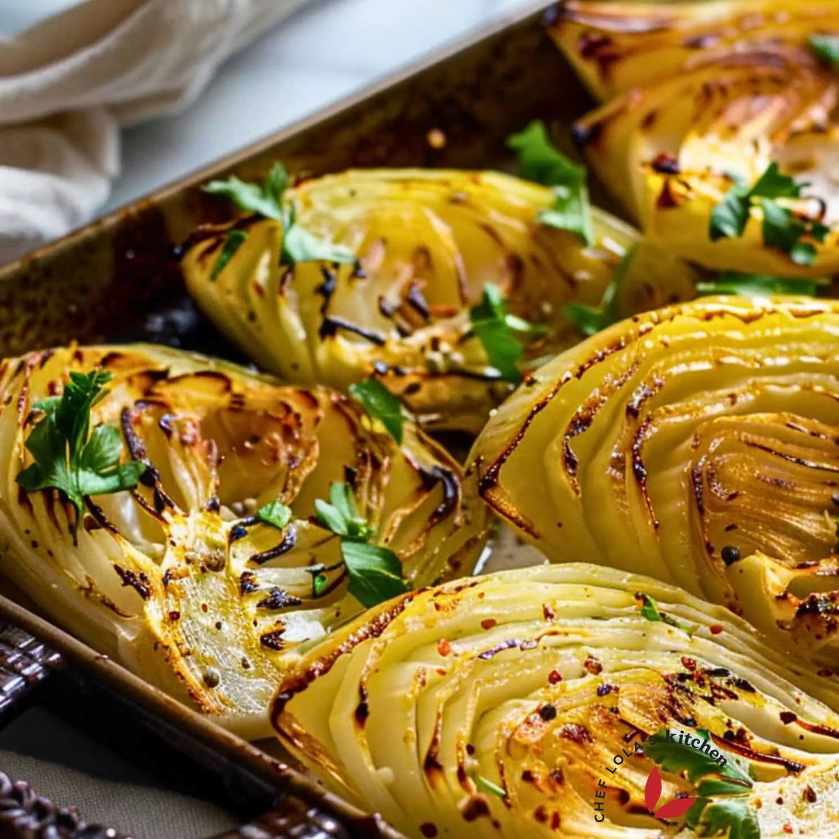 Easy Roasted Cabbage Wedges in a tray