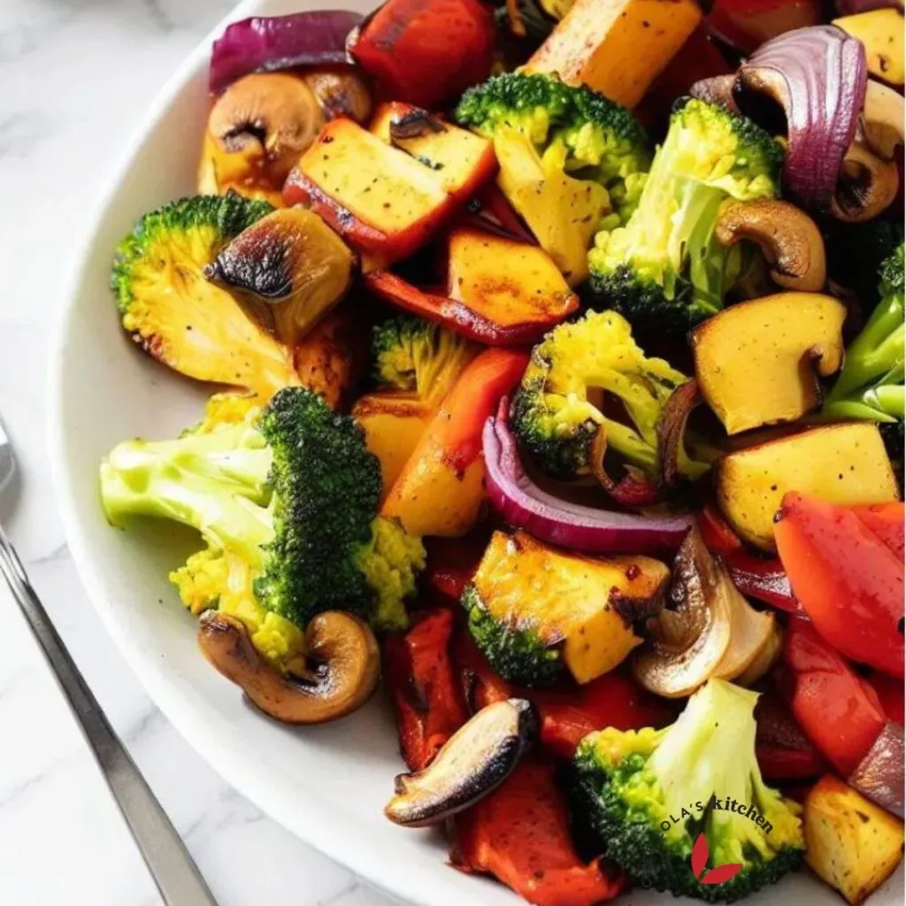 Roasted mixed vegetables served in a bowl