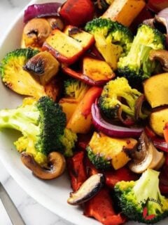 Roasted mixed vegetables served in a bowl