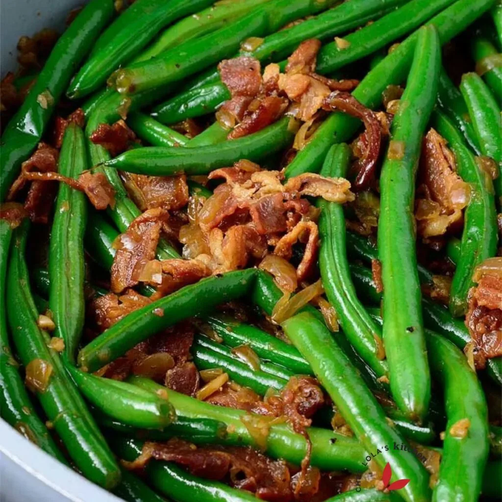 Green Beans and Bacon in a skillet