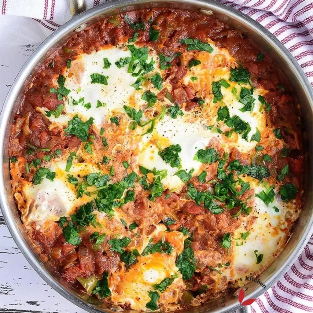 Healthy Shakshuka Recipe made at home and garnished with parsley