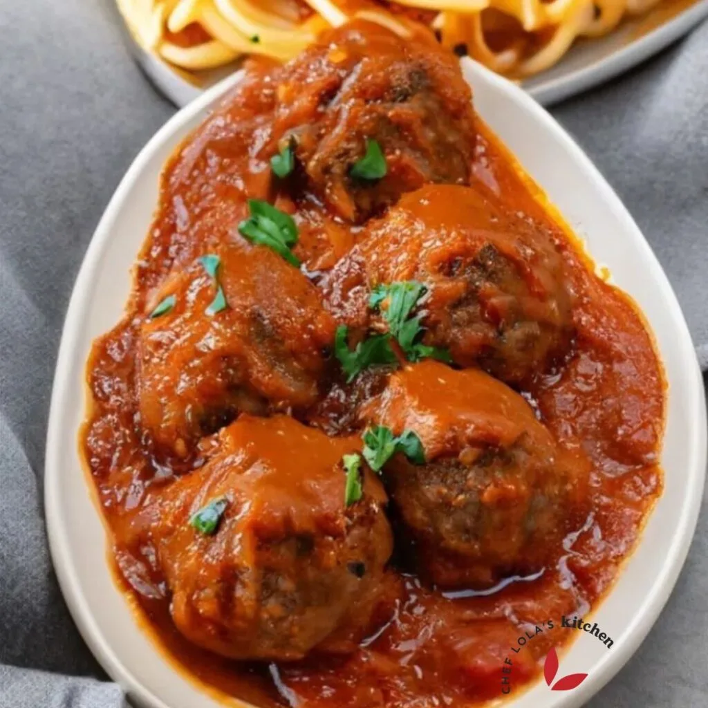 Meatballs in Sauce garnished with parsley