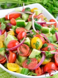 Tomato cucumber salad in a bowl