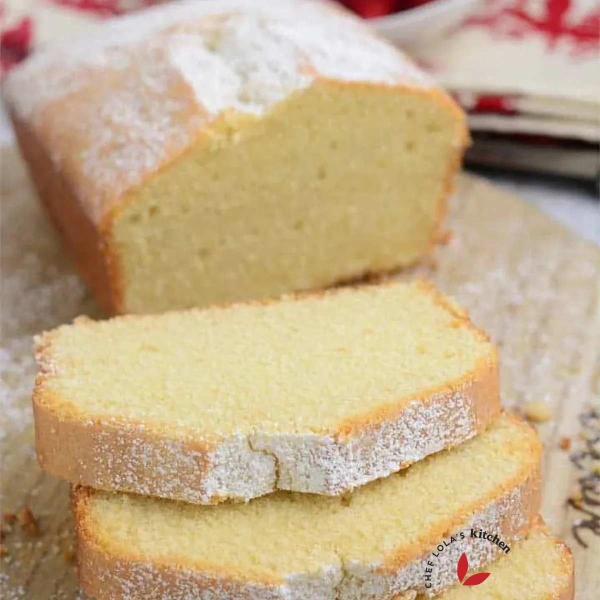 Freshly baked and sliced pound cake
