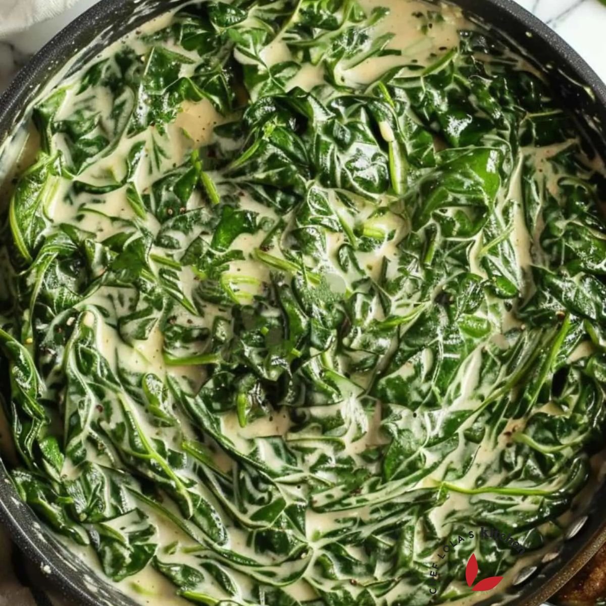 creamed spinach in a skillet