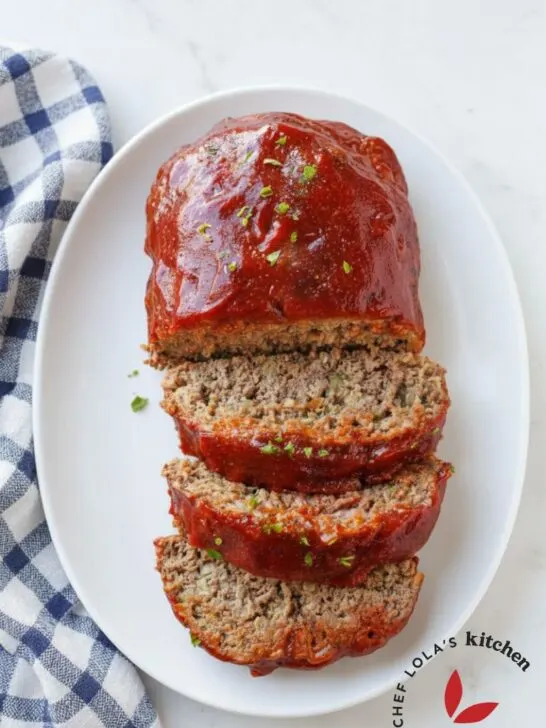 Juicy classic meatloaf topped with sweet and tangy tomato glaze