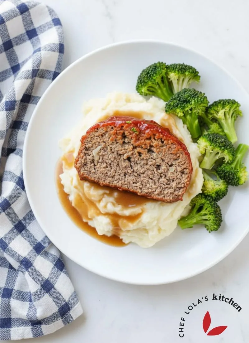 Old-fashioned meatloaf sliced and ready to serve