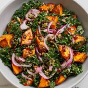 Homemade sweet potato kale salad with vibrant colors and fresh ingredients