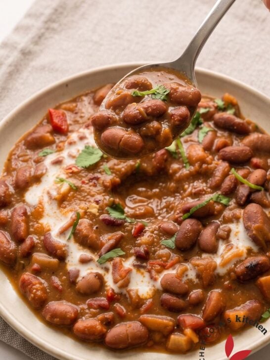 Homemade East African Maharagwe coconut beans soup served warm with beans cooked in a fragrant coconut sauce.