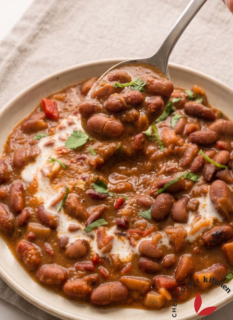 Homemade East African Maharagwe coconut beans soup served warm with beans cooked in a fragrant coconut sauce.